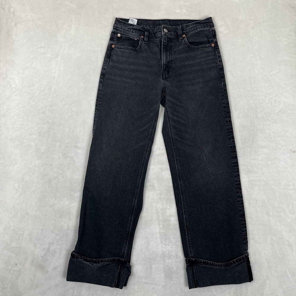 American Eagle Stovepipe Jeans Womens 6 Relax Leg Black Charcoal Wash Denim